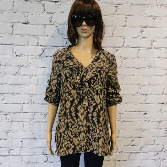 T TAHARI - Silk/cotton blend ruffle blouse - Picture 3 of 11